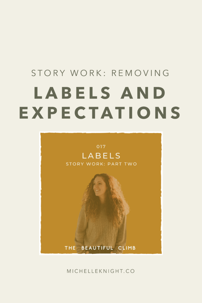 On episode 17 of The Beautiful Climb Podcast: Removing Labels and Expectations: Story Work Part Two, Michelle Knight discusses how labels and expectations can prevent us from creating a life of freedom and why we need to identify and remove these labels so that our true selves can come through | #personaldevelopment #mindset  michelleknight.co